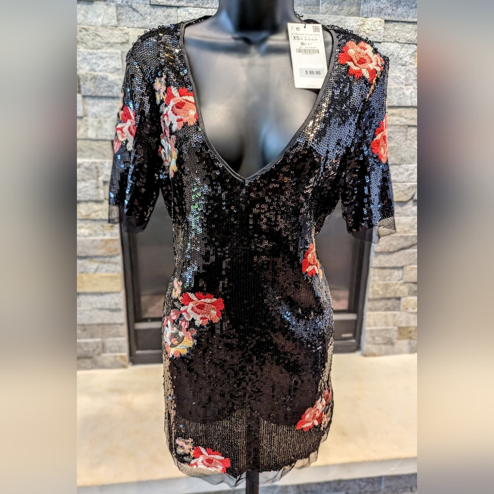 Zara Floral Sequin Mini Dress